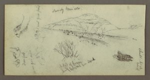 Kresba, kopec, křoví, postava, studie velblouda, pravděpodobně 1868 od Frederic Edwin Church