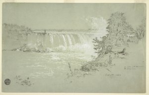 Kresba, vodopády Horseshoe Falls a Kozí ostrov z Kanadské banky, 6. října 1856 od Frederic Edwin Church
