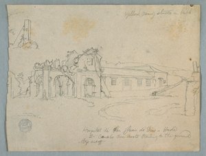 Kresba, Hospital de San Juan de Dios, Honda, Kolumbie, 1853 od Frederic Edwin Church