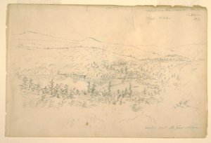 Kresba, Jezera u horského domu, září 1844 od Frederic Edwin Church