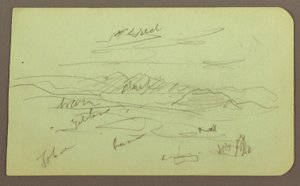 Kresba, Krajina, Toluca; Verso: Hora, Kostel, 1883 od Frederic Edwin Church