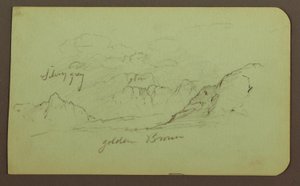Kresba, krajina; Verso: postavy, kostel, 1883 od Frederic Edwin Church