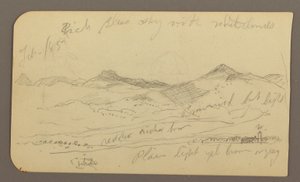 Kresba, krajina, domy; Verso: vrchol stromu, únor 1885 od Frederic Edwin Church