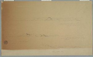 Kresba, Krajina u ostrova Fogo, Brimstone, Head, Change Island Rocks, 2. července 1869 od Frederic Edwin Church