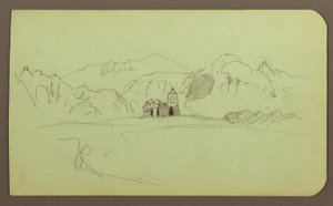 Kresba, Krajina s kostelem; Verso: Krajina, 1883 od Frederic Edwin Church