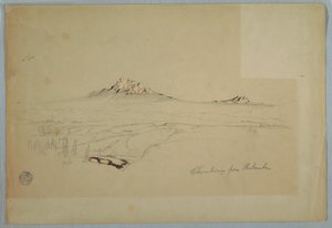 Kresba, Hora Chimborazo, pohled z Riobamby, Ekvádor, červenec 1857 od Frederic Edwin Church