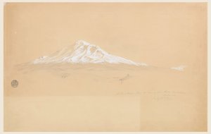 Kresba, Hora Chimborazo z domu staršího Pabla Bustamanteho, Riobamba, Ekvádor, 14. července 1857 od Frederic Edwin Church