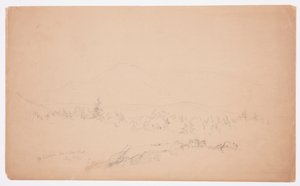 Kresba, "Mount Katahdin od západu" [Pohled na západ k hoře Katahdin], srpen 1852 od Frederic Edwin Church