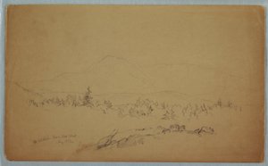Kresba, "Mount Katahdin od západu" [Pohled na západ k hoře Katahdin], srpen 1852 od Frederic Edwin Church