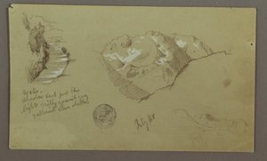 Kresba, Horské vrcholy, řeka, červenec 1868 od Frederic Edwin Church