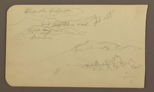 Kresba, Horské pásmo, Cuautla, kostel; Verso: Přikrčený kůň, Krajinné poznámky, únor 1885 od Frederic Edwin Church