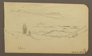 Kresba, Horská krajina, Toluca; Verso: Hora, Toluca, 20. dubna 1885 od Frederic Edwin Church