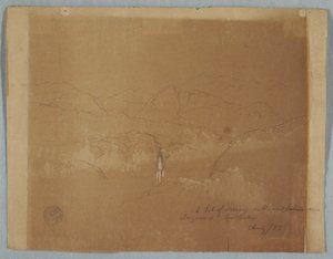Kresba, Horská krajina s vodopádem, poblíž Tuquerres, Kolumbie, srpen 1853 od Frederic Edwin Church
