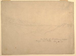 Kresba, Hornatá krajina mezi Popayanem a Pastem, Kolumbie, 13. srpna 1853 od Frederic Edwin Church