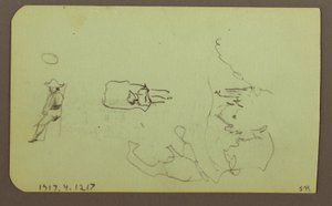 Kresba, Hory, Kostel; Verso: Postavy, Kostel, 1883 od Frederic Edwin Church