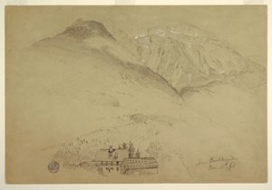 Kresba, hory Goell a Brett u Berchtesgardenu, Bavorsko, 28. června 1868 od Frederic Edwin Church