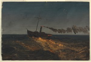 Kresba, Pádlový parník za soumraku, asi 1853 od Frederic Edwin Church