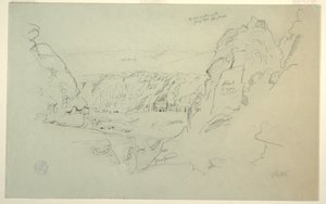 Kresba, Petra, Jordánsko od západu, s palácem a korintskými hrobkami, 26. února 1868 od Frederic Edwin Church