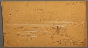Kresba, Řeka v horském údolí s oblohou a půlměsícem, listopad 1866 od Frederic Edwin Church