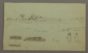 Kresba, Ruiny obklopené zdmi, stany, dvě figurální studie, 28. dubna 1868 od Frederic Edwin Church