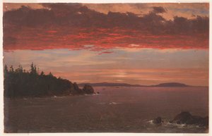 Kresba, poloostrov Schoodic z hory Mount Desert při východu slunce, 1850-55 od Frederic Edwin Church