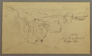 Kresba, skica. Pohled na Khirbet en Wasara "Petra / z cesty do / El Deir", pravděpodobně 1868, 26. února od Frederic Edwin Church