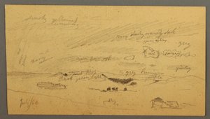 Kresba, Studie oblohy nad hřebenem a duhou, červenec 1866 od Frederic Edwin Church
