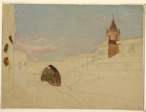 Kresba, pohled na jihoamerické město, 1857 od Frederic Edwin Church