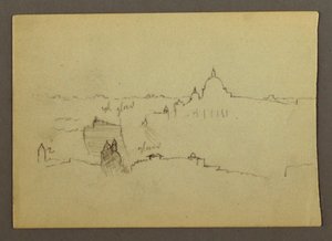 Kresba, Bazilika svatého Petra při pohledu od severu na pozadí kopců a panoramatu Říma, leden 1869 od Frederic Edwin Church