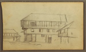 Kresba, roh ulice v Guaquilu, Ekvádor; Verso: Botanické skici, dům, Ekvádor nebo Kolumbie, 1857 od Frederic Edwin Church