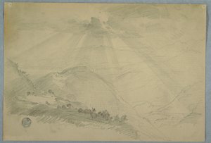 Kresba, Slunce procházející mraky nad horským údolím, Jamajka, červenec 1865 od Frederic Edwin Church