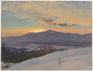 Kresba, Západ slunce v údolí Hudson, zima, 1870-80 od Frederic Edwin Church