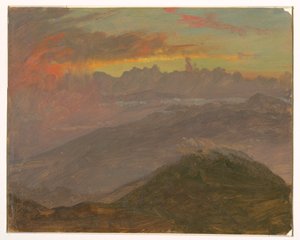 Kresba, Západ slunce a hory, červenec 1865 od Frederic Edwin Church