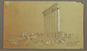 Kresba, Jupiterův chrám při východu slunce, Baalbek, 7. května 1868 od Frederic Edwin Church