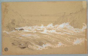 Kresba, Soutěska, Niagara, Pohled k visutému mostu od Frederic Edwin Church