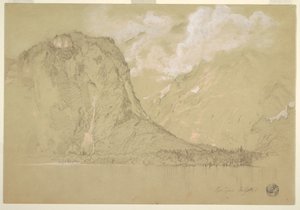 Kresba, Königssee a vodopády Schrainbach, červenec 1868 od Frederic Edwin Church