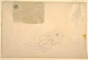 Kresba, Dvě třesoucí se ruce, kořeny stromů, září 1844 od Frederic Edwin Church