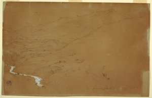 Kresba, Údolí s potokem a domy, poblíž Guarandy, Ekvádor, 4. června 1857 od Frederic Edwin Church