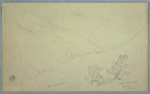 Kresba, Pohled na vrchol Blue Mountain Peak z blízkosti Salloway Hill, Jamajka, červenec 1865 od Frederic Edwin Church