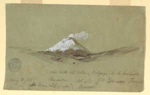 Kresba, Pohled na Cotapaxi z haciendy San Antonio, Ekvádor, 30. srpna 1853 od Frederic Edwin Church