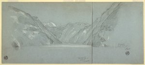 Kresba, Pohled na jezero Konigssee s Falkensteinem u Berchtesgadenu, Bavorsko, Německo, 2. část, 11. července 1868 od Frederic Edwin Church