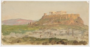 Kresba, Pohled na Akropoli od jihu, Athény, duben 1869 od Frederic Edwin Church
