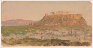 Kresba, Pohled na Akropoli od jihu, Athény, duben 1869 od Frederic Edwin Church