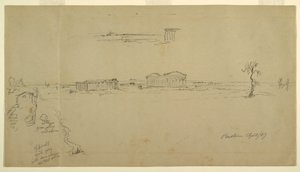 Kresba, Pohledy na baziliku a Neptunův chrám, Paestum, Itálie, duben 1869 od Frederic Edwin Church