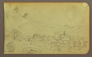 Kresba, vesnice; Verso:Hilltop, prosinec 1883 od Frederic Edwin Church