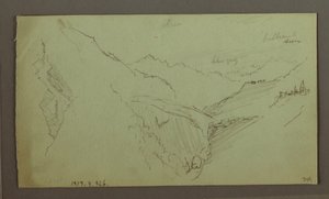 Kresba, Vesnice a strmé horské údolí (Alpy), 1868-69 od Frederic Edwin Church