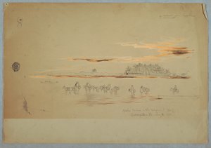 Kresba, Převozníci vody na Magdalenině zátoce, Barranquilla, Republika Nueva Grenada, nyní Kolumbie, 2. května 1853 od Frederic Edwin Church