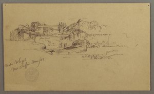 Kresba, Vodní kolo s nádrží v zahradě, Jaffa, Palestina [Tel Aviv, Izrael], březen 1868 od Frederic Edwin Church