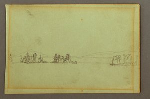 Kresba, Zalesněné ostrovy, kopcovité pobřeží, pravděpodobně 1856 od Frederic Edwin Church