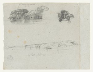 Náčrtky stromů, vinné révy a břehu řeky Rio Magdalena, Kolumbie od Frederic Edwin Church